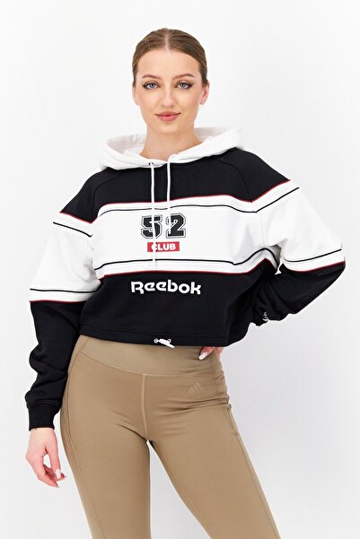 Reebok بلوزة تدريب نسائية بأكمام طويلة وقصّة عادية، مجموعة باللون الأبيض