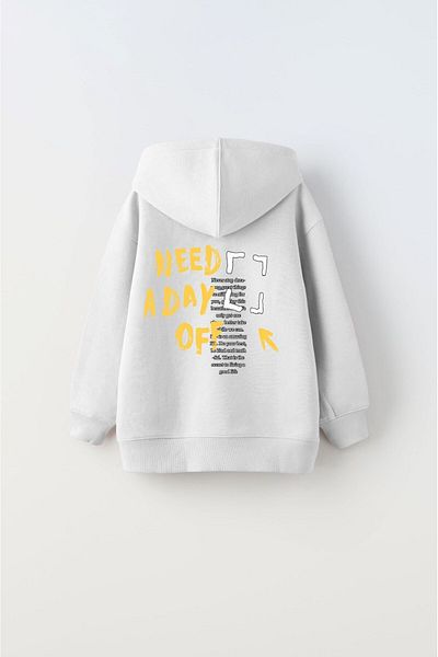 The Champ Clothing Hanorac cu glugă în interiorul fleece The Great Day Coming Text imprimat alb unisex pentru copii