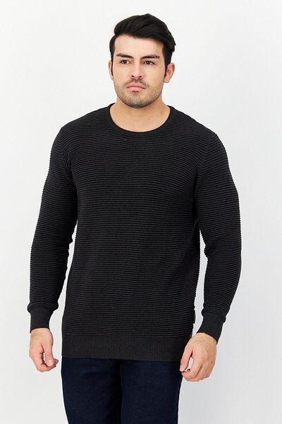 French Connection Men Crew Neck Textured Sweatshirt, Charcoal
