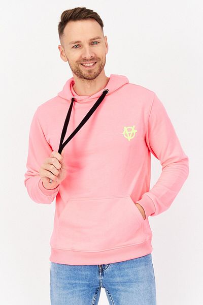 Vision Street Wear هودي رجالي بغطاء رأس وسحّاب بطبعة جرافيكية وأكمام طويلة، وردي نيون