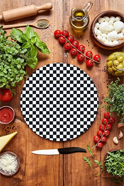 Saban Diameter 32 cm Checker Patterned Glass Cutting Board
