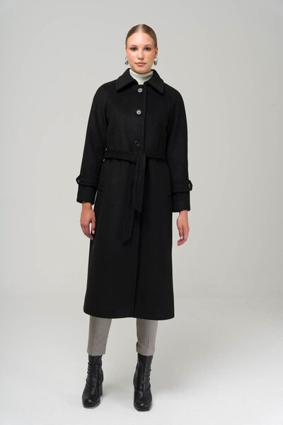 Olcay Košilový límec s raglánovým rukávem středně dlouhý kabát ČERNÁ 3945