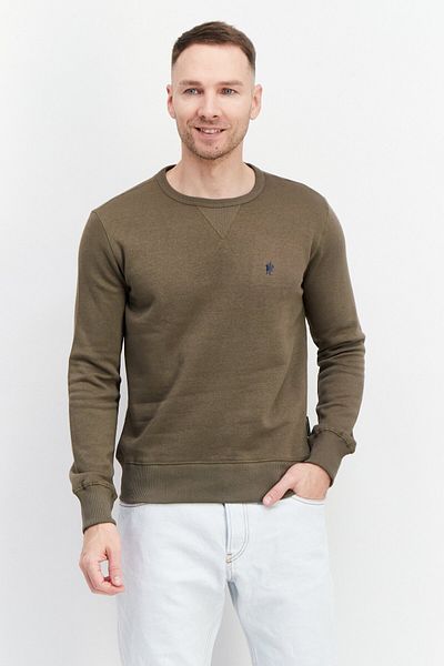 French Connection Men Round Neck Long Sleeve Brand Logo Sweatshirt, Olive