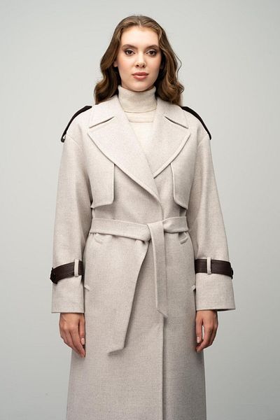 Olcay BEIGE Kaschmirmantel – Echtes Leder, Accessoires und Cape-Details 3031-K