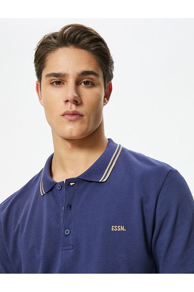 Koton Polo Neck Slogan Piping póló - gombos és rövid ujjú