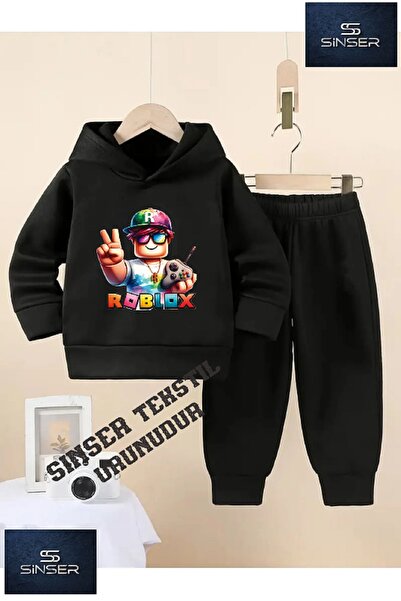 SİNSER TEKS Kız/Erkek Kapşonlu Çocuk “ROBLOX” Baskılı Eşofman Takımı