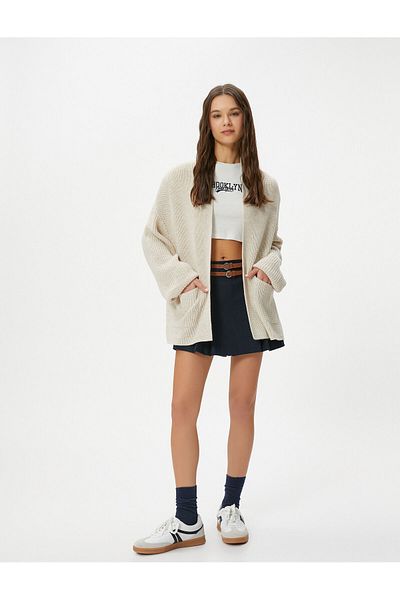 Koton Knitted Knitwear Cardigan Long Sleeve Pocket Hip Length Comfortable Fit