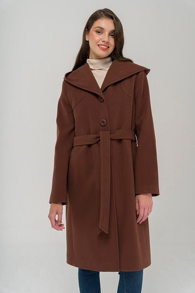 Olcay Hooded Plus Size Coat with Waist Belt A.KAHVE 3920