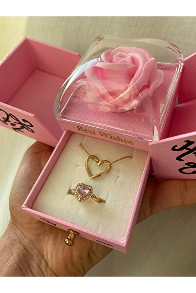 Çelik Çelik Kalp Düğüm Kolye ve Kalpli Yüzük Set Kombin