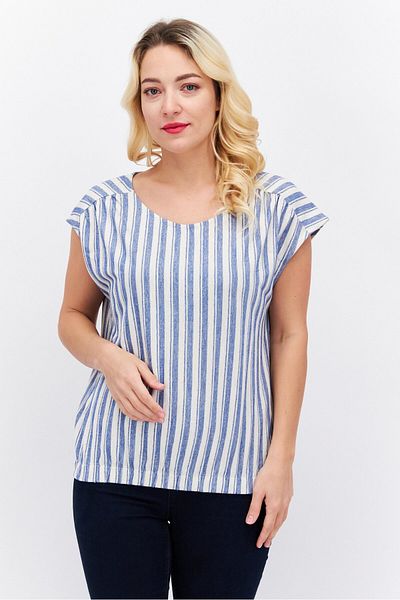 Esprit Women Round Neck Sleeveless Stripe Shirt, Blue