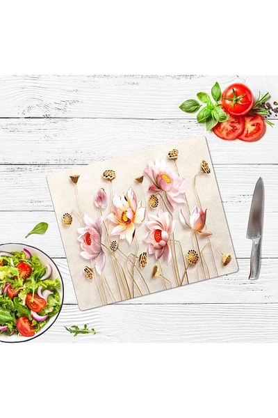 Saban 29X34 cm Honey Flower Patterned Glass Cutting Board