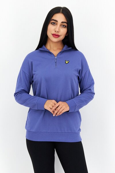 Lyle & Scott سويت شيرت نسائي برقبة عالية وشعار العلامة التجارية، أزرق