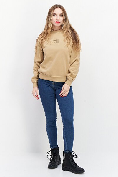 Replay Women Crew Neck Long Sleeve Graphic Sweatshirt, Khaki