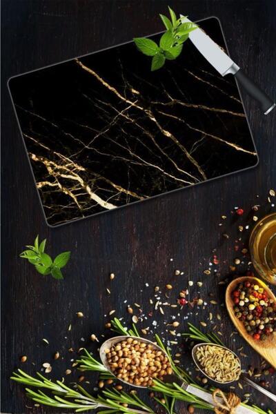 Saban لوح تقطيع زجاجي من الرخام الذهبي الأصفر مقاس 30 × 40 سم