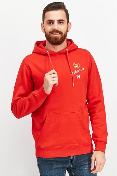 Bel-Air Athletics Men Sportswear Fit Long Sleeve Brand Logo Hoodie, Red