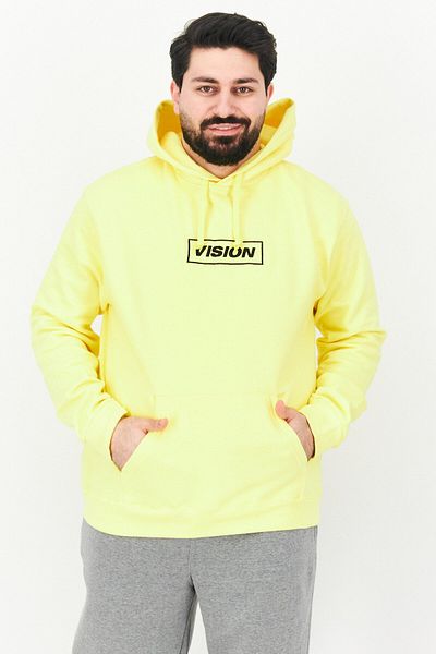 Vision Street Wear Men Hooded Embroidered Long Sleeves Sweatshirt, Yellow