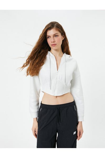 Koton Hanorac cu glugă și fermoar Rose Gold Crop - Detaliat corset