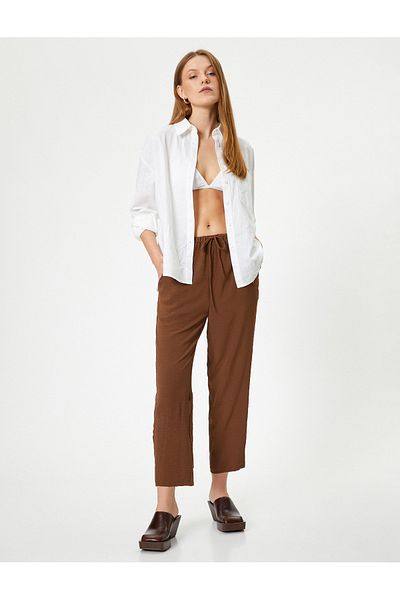Koton High Waist and Pocket Comfortable Aerobin Fabric Trousers