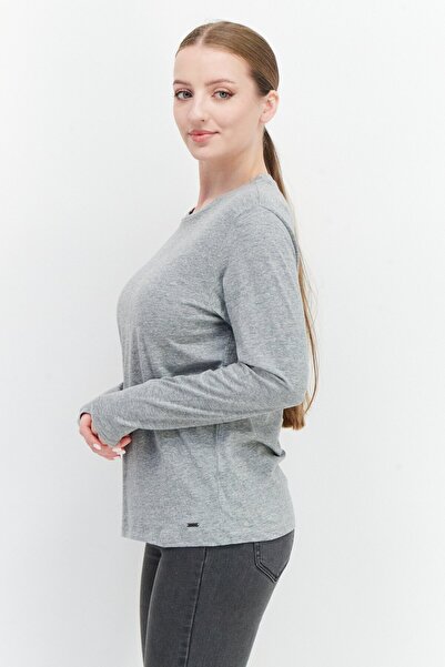 O'Neill Women Round Neck Long Sleeve Textured T-Shirt, Grey