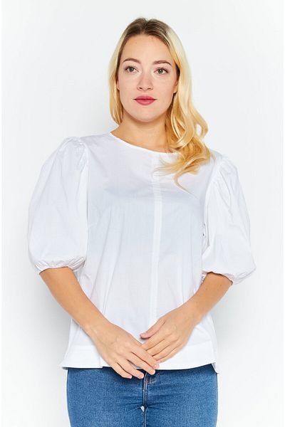 Esprit Women Jewel Neck Short Sleeves Solid Blouse, White