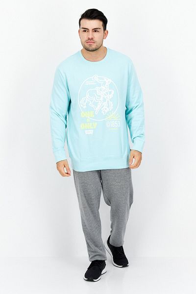 Levi's Men Crew Neck Graphic Long Sleeve Sweatshirt, Light Turqoiuse