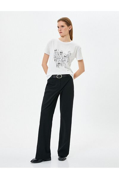 Koton Tricou imprimat, cu mânecă scurtă, cu decolteu, bumbac
