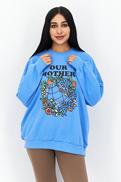 Levi's Women Crew Neck Graphics Print Sweatshirt, Blue