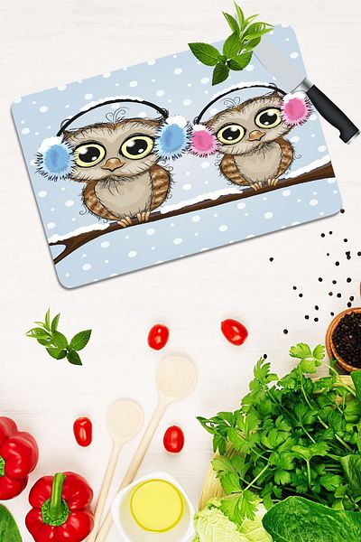 Saban 30X40 cm Double Owl Glass Cutting Board
