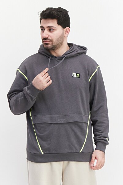 Fila سويت شيرت رجالي كبير الحجم بأكمام طويلة للأنشطة الخارجية، مجموعة رمادية