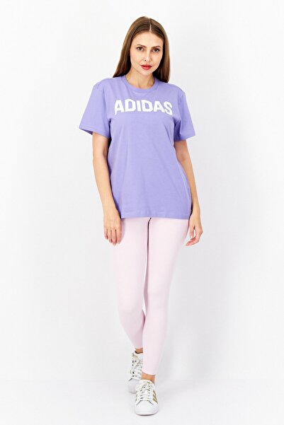 adidas Women Crew Neck Short Sleeves Brand Logo T-Shirt, Violet