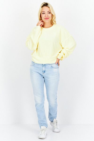 Gilly Hicks Women Round Neck Long Sleeves Textured Top, Yellow