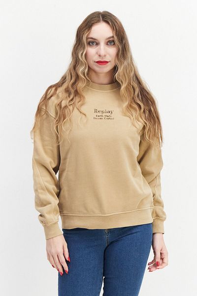 Replay Women Crew Neck Long Sleeve Graphic Sweatshirt, Khaki