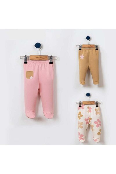 Lolons Retro Flowers Themed Baby Girl Triple Booties Bottom Pink