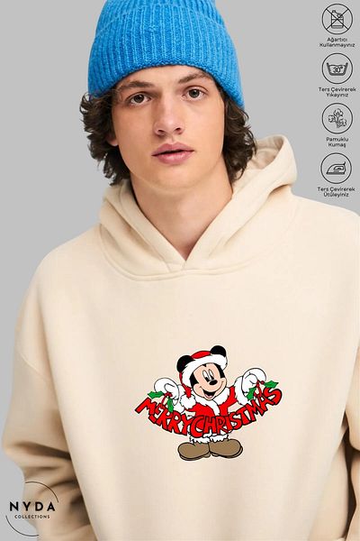 Nyda Collections Unisex Καλά Χριστούγεννα Πρωτοχρονιά με στάμπα με κουκούλα με κουκούλα