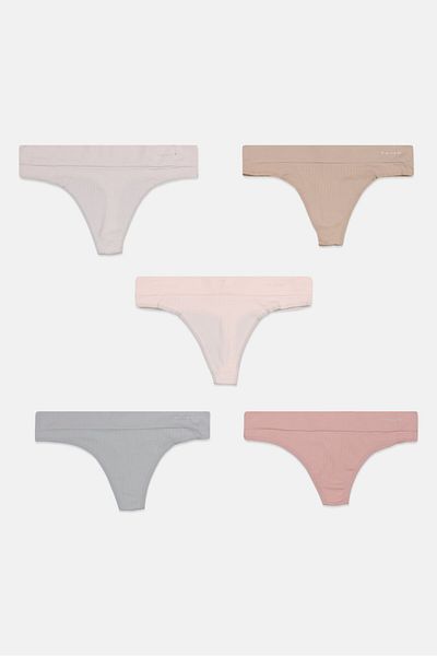 Tahari Women 5 Pack Pull-on Thong Panties, Grey