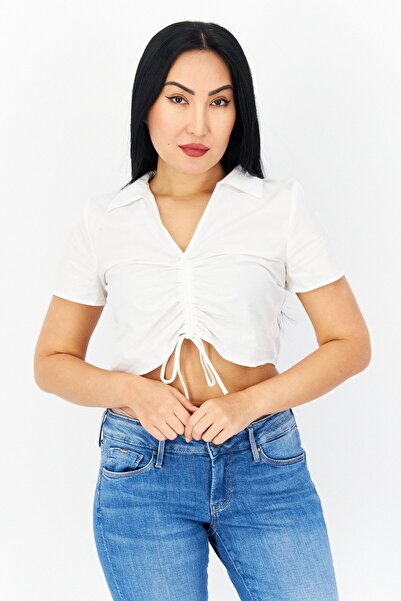 Don't Call Me Jennyfer Women Spread Collar Cap Sleeve Plain Blouse, White