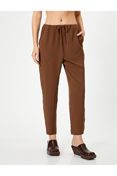 Koton Aerobin Kumaş Rahat Pantolon Yüksek Bel Cepli Beli Bağlamalı