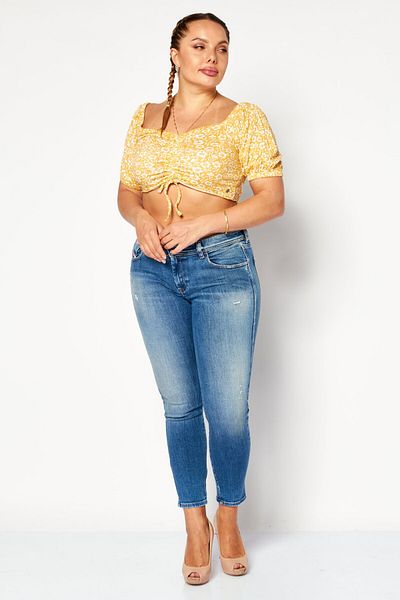 Roxy Women Square Neck Short Sleeves Floral Print Crop Top, Yellow Combo