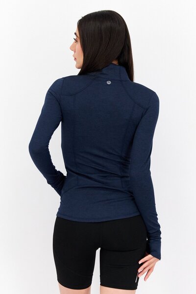 Gottex Women Heather Long Sleeve Full Zip Sweatshirt, Navy Blue