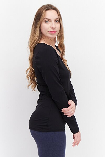XOXO Women Scoop Neck Plain Long Sleeves T-Shirt, Black