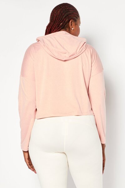 Roxy Women Hooded Neck Long Sleeves Plain Cropped Sweatshirt, Coral