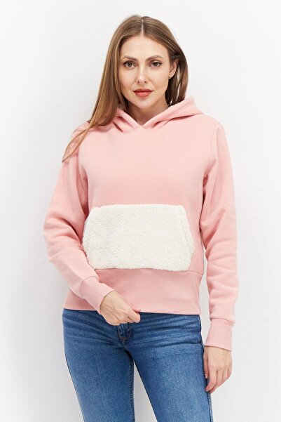 Bearpaw سويت شيرت نسائي سادة بأكمام طويلة وغطاء رأس، وردي