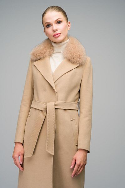 Olcay Punto Stitched Cashmere Coat with Fur Collar A.Kamel 3542-Tk