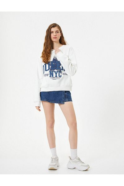 Koton Star Print Raised Oversize Sweatshirt - Crew Neck, Long Sleeve