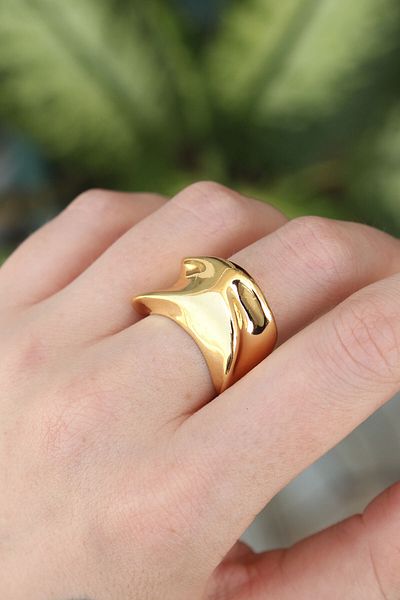 Skygo Brass Gold Color Adjustable Thick Crush Ring