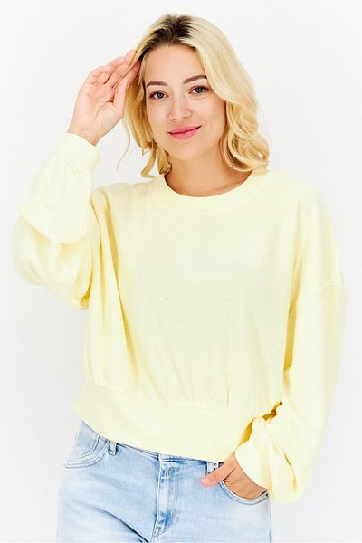 Gilly Hicks Women Round Neck Long Sleeves Textured Top, Yellow
