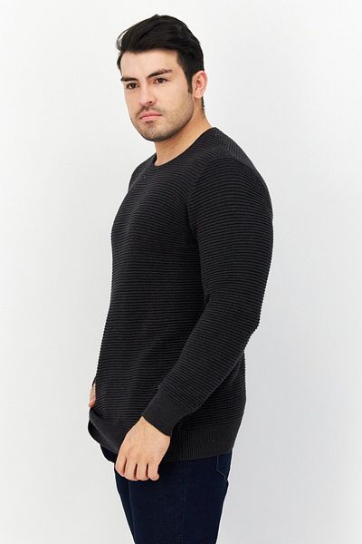 French Connection Men Crew Neck Textured Sweatshirt, Charcoal