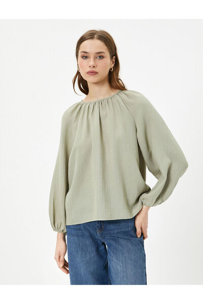 Koton Μπλούζα Balloon Sleeve Cotton Crew Neck ντραπέ