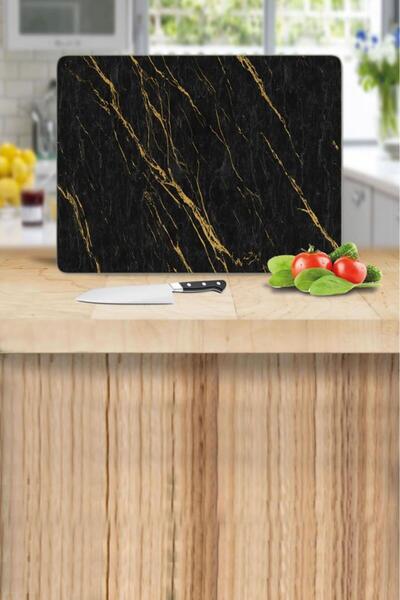 Saban Black Gold Marble Patterned 30X40 cm Glass Cutting Board