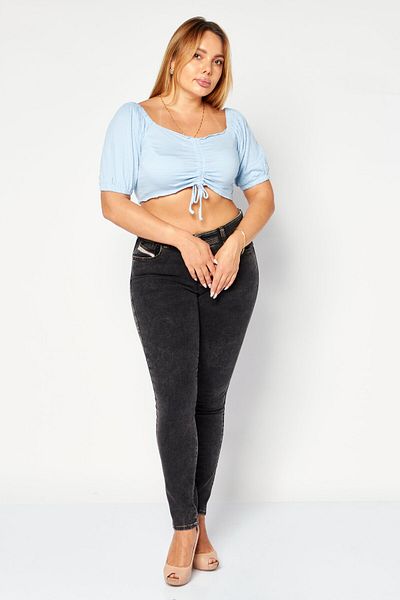 Roxy Women Square Neck Short Sleeve Textured Crop Top, Blue